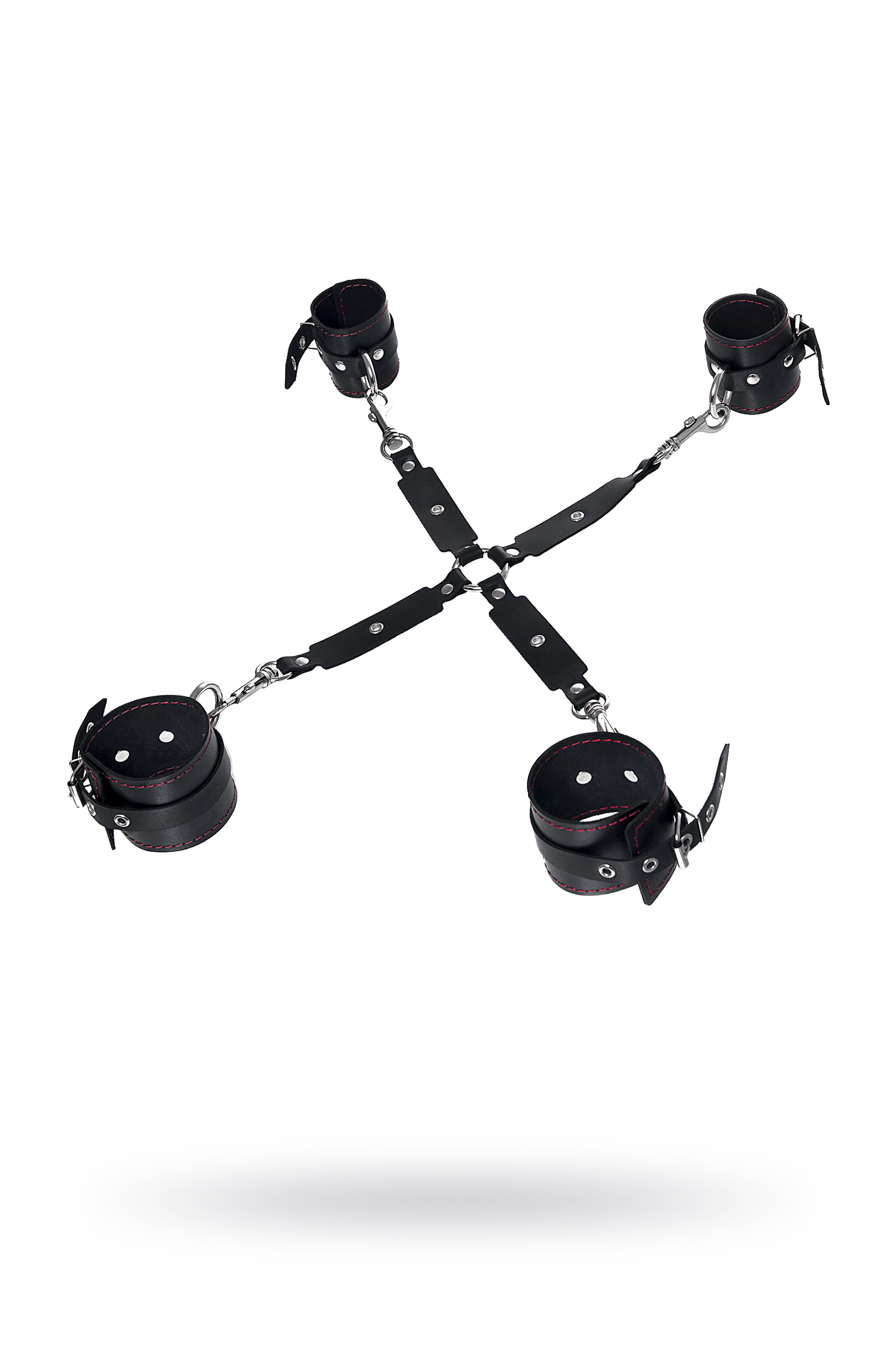 Набор для фиксации рук и ног Pecado BDSM (крест, наручники, оковы), натуральная кожа, черный