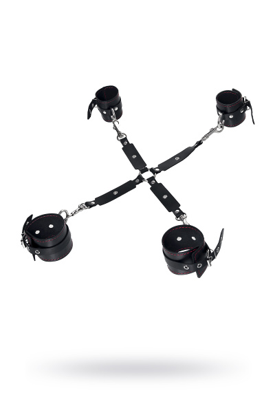 Набор для фиксации рук и ног Pecado BDSM (крест, наручники, оковы), натуральная кожа, черный