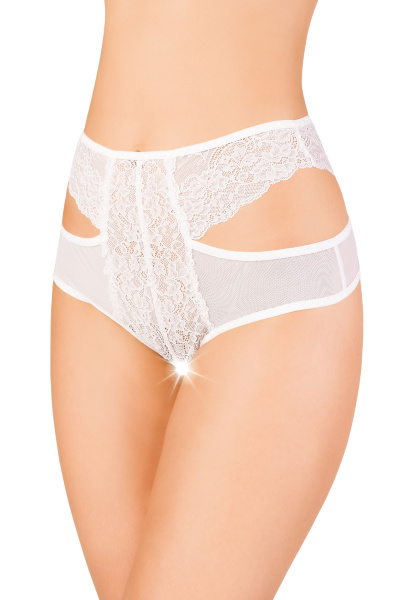 Эротические трусики Erolanta Lingerie Collection с высокой посадкой, с ажурными вырезами белые (46-48)