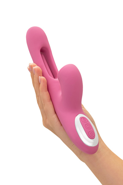 Вибратор с двигающимся язычком и стимулирующим шариком, JOS Monti, силикон, розовый, 24 см