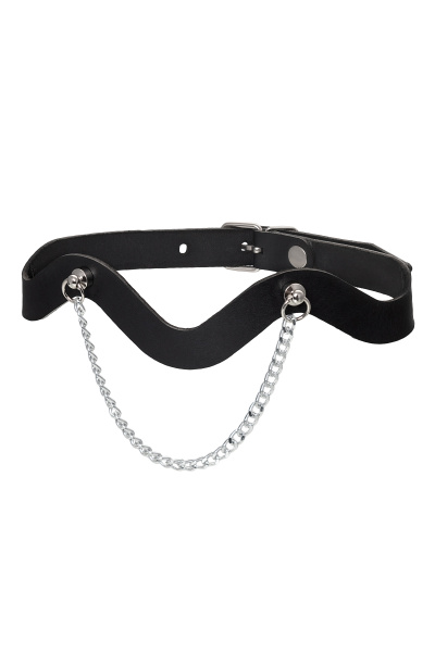 Чокер-волна с цепочкой Pecado BDSM, натуральная кожа, черный