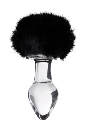 Анальная втулка Sexus Glass, стекло, с черным хвостом , прозрачная, 9,5 см