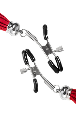 Зажимы на соски «прищепки» с кисточками из замши  Pecado BDSM ,Красные