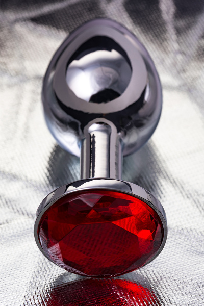 Анальная втулка TOYFA Metall, металл, серебрянная, с  рубиновым кристаллом, 7,5 см, Ø 3 см, 145 г