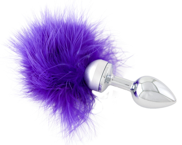 Анальная втулка  TOYFA Metall, металл, серебрянная, с фиолетовой  опушкой, 17 см, Ø 2,9 см