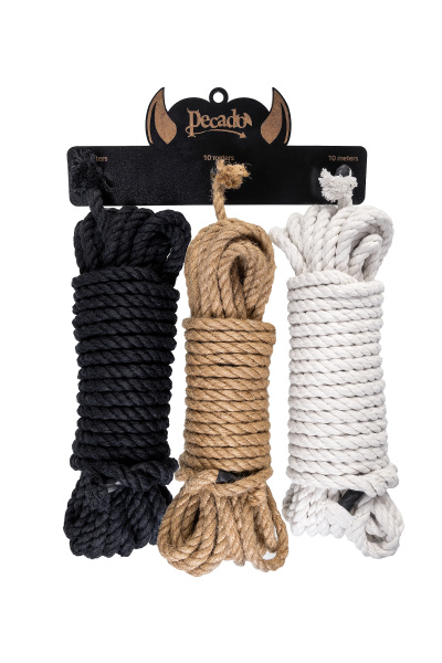 Набор из трех натуральных веревок Pecado BDSM, хлопок/джут, по 10 метров